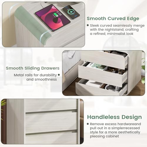 White Night Stand Set of 2 with Charging Station (2 Count)