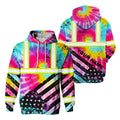 Tie Dye USA Flag New Hoodie Class 3 US Flag High Visibility Reflective Workwear Hoodie