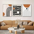 3Pcs Black Brown Boho Abstract Geometric Line Framed Canvas Wall Art (3 Count)