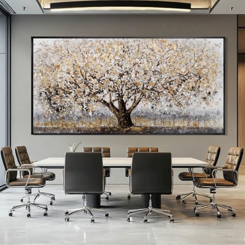 Gold Foil Canvas Wall Art Flower Wall Decor Plant Photo Prints Landscape Wall Decorations 29"x58" Large Artwork for Living Room Office