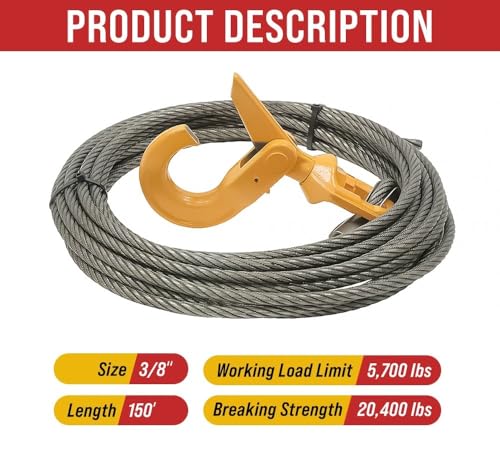 1 Pack 3 8" x 150' Swaged Winch Cable Wire w (2 Count)