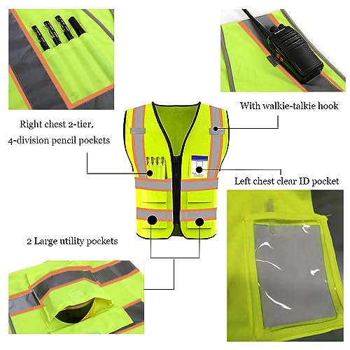 High Visibility Safety Vest Custom Your Logo Safety Workwear with Pockets and Reflective Strips