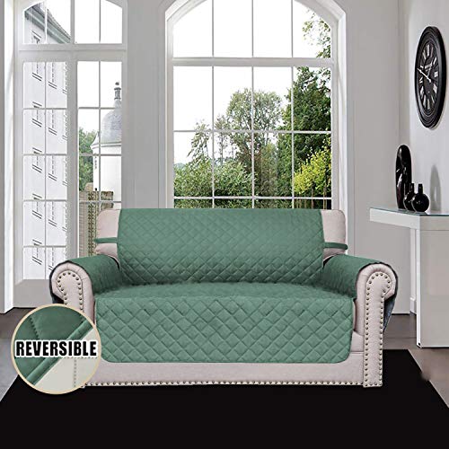 Reversible Loveseat Couch Cover for 2 Cushion Couch Sofa Cover for Dogs Water Resistant Furniture Protector with Foam Sticks Elastic Straps for Pet