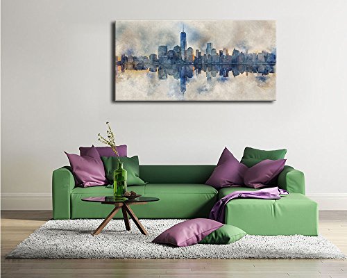 Extra Large New York Skyline Wall Art Abstract City Reflection Canvas Picture Print Modern Gray Canvas Artwork Decoration for Living Room Bedroom Office Home Wall Decor Framed Ready to Hang 29" x 58"