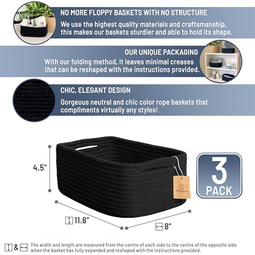 11.8"x8"x4.5” Rectangle Storage Baskets for Shelves 3 Pack (3 Count)