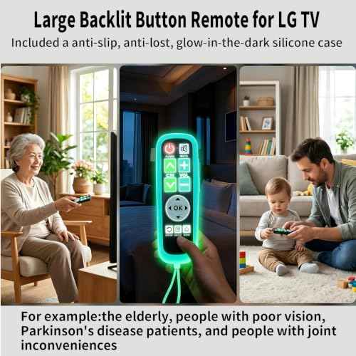 Backlit Big Button TV Remote Replacement for LG TV with Cover & Hook