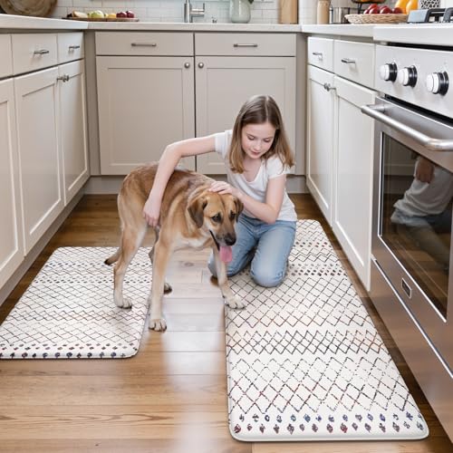Kitchen Mats 2PC Cushioned Anti Fatigue Boho Kitchen Rugs Home Decor (2 Count)