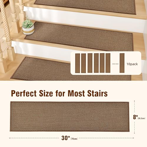 Linen Stair Treads Non Slip 10pcs Comfortable Stair Runner for Wooden Steps Peel and Stick Stairs Carpet Treads Indoor Staircase Covers Mat with Self