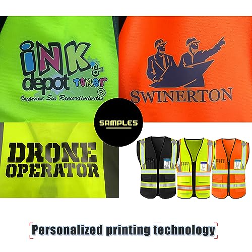 High Visibility Safety Vest Custom Your Logo Safety Workwear with Pockets and Reflective Strips