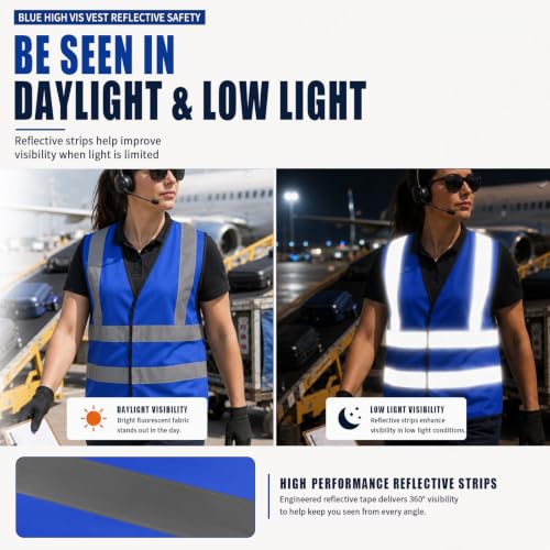 Custom Text 4XL 5XL Blue Hi Vis Safety Vest