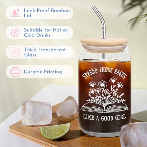 Book Lovers Gifts for Readers Teacher Gift 16oz Glass Cup