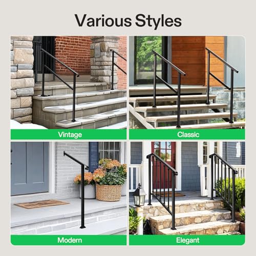 3 Step Stair Handrail 40"x36" Wrought Iron Porch Railing Black - Bel Marant