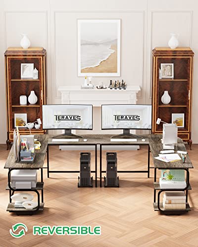 Reversible L Shaped Desk with Shelves