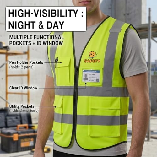 High Visibility Safety Vest Customize Your Logo Protective Workwear 5 Pockets Outdoor Work Vest
