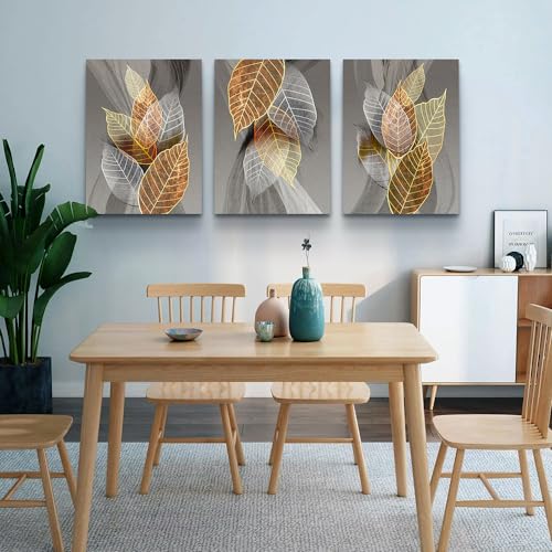 Wall Decor Large Abstract Leaves Canvas Art for Living Room (3 Count)
