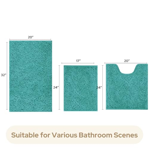 Teal Chenille Bathroom Rugs Set of 3 (3 Count)