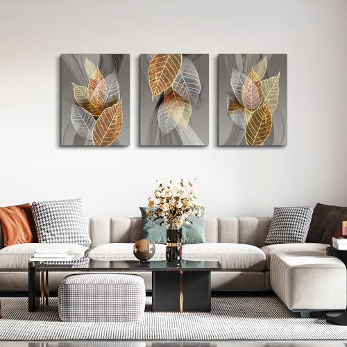 Wall Decor Large Abstract Leaves Canvas Art for Living Room (3 Count)