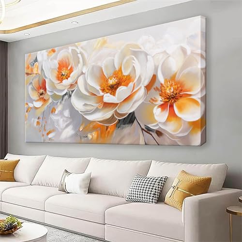 Large Wall Art For Living Room Prints Modern Canvas Art Wall Decor 39" X 78" Painting Orange White Flower Wall Art For Bedroom Home Office Dining Room Home Decoration