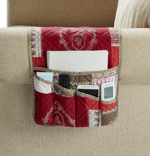 Burgundy Toile Floral Couch Armrest Cover