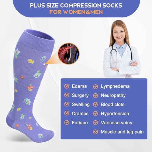 Wide Calf Compression Socks for Women Men Plus Size 15