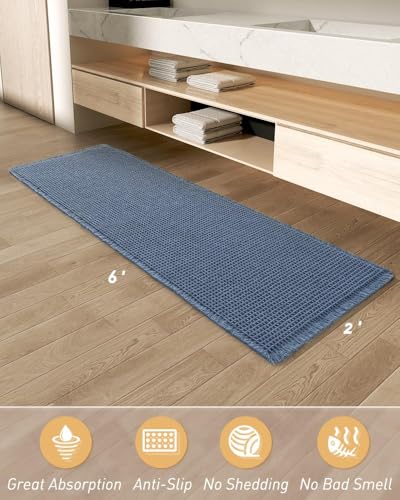 Upgraded Waffle Bath Mat Runner Absorbent Non Slip Bathroom Mat