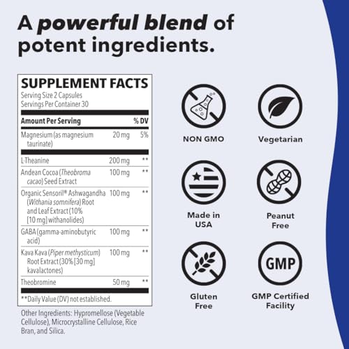 Anxie-T - Stress Relief Supplement - Supports Mood & Mental Focus - Feel Calm and Relaxed - Eases Tension & Nervousness - Ashwagandha, Kava Kava, GABA & L-Theanine - 60 Capsules (60 Count)