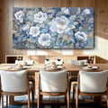 Extra Large Blue White And Gray Plant Canvas Wall Art; Modern Abstract Flower Print Picture For Living Rooms