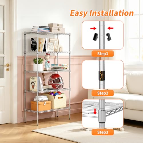 5 Tier Wire Storage Shelves with Wheels