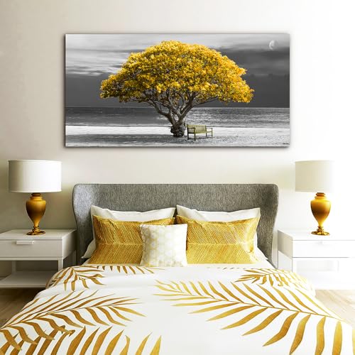 Canvas Wall Art For Living Room farmhouse Wall Decor For Bedroom Office Decor Black And White Wall Painting Yellow Trees Pictures Framed Mural Home Decor Prints Posters Artwork 20X40 inch