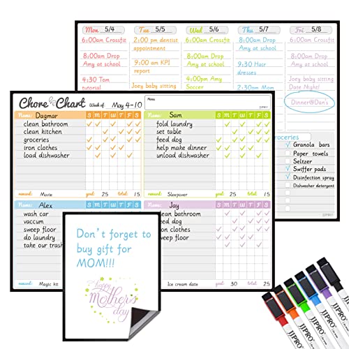 Magnetic Dry Erase Chore Chart and Weekly Calendar Set for Fridge