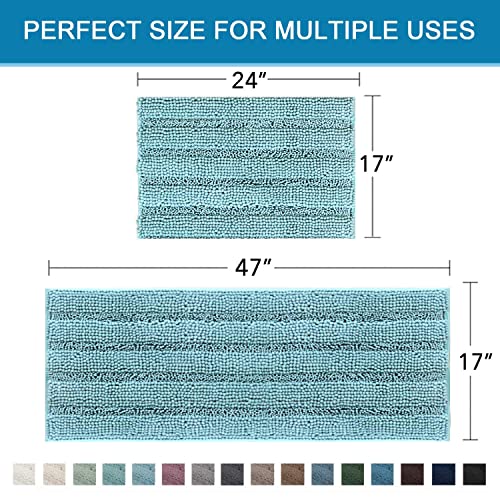 Bathroom Rugs Bath Mats Sets Super Absorbent Chenille Striped Bath Mats Non Skid Machine Wash Dry Rugs for Bathroom Floor Set of 2
