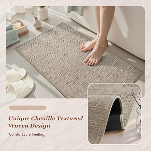 Bath Mat Non Slip Super Absorbent Quick Dry Bath Mats for Bathroom Floor Rubber Backing Washable Bathroom Rugs Modern Woven Jacquard Mat (2.8333 Sq Ft)