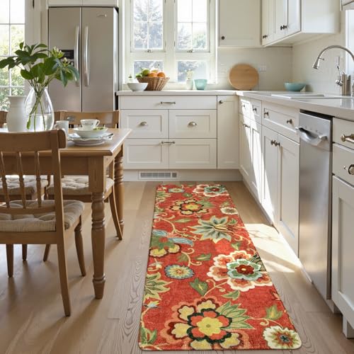 Floral Red Christmas Runner Rug 2x5 (10 Sq Ft)