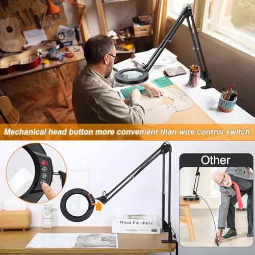 12X Large Magnifying Glass with Light and Clamp