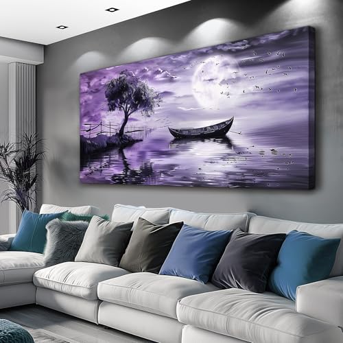 Canvas Wall Art For Living Room Large Wall Decor For Bedroom Office Decoration Landscape Pictures Modern Purple Lake View Wall Painting Artwork Hotel Room Ready To Hang Home Decor 24x48 In