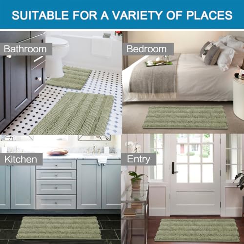Bathroom Rug Sets 2 Piece Bath Mats Non Slip Thick Soft Chenille Striped Bath Rug achine Washable Shower Floor Rugs for Tub (9.36 Sq Ft)