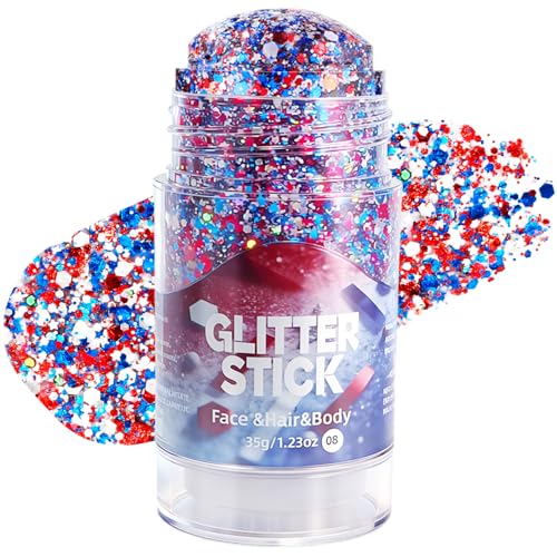 1.23 oz Red White and Blue Glitter Stick for Face Hair Body