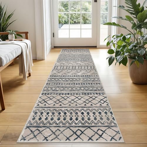 Boho Kitchen Rug 2x5 Light Brown Black Moroccan Washable Runner Rug