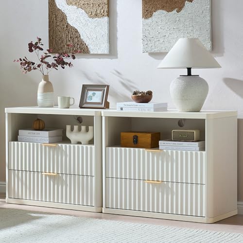 31" Wide Fluted Nightstand Set of 2 with Charging Station (2 Count)