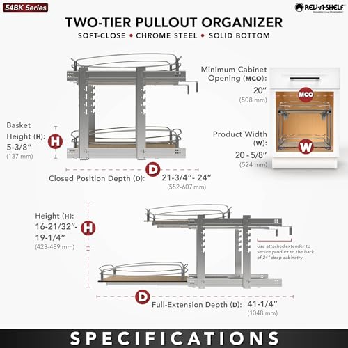 2 Tier Pull Out Kitchen Cabinet Storage Organizer with Solid Bottom & Undermount Soft
