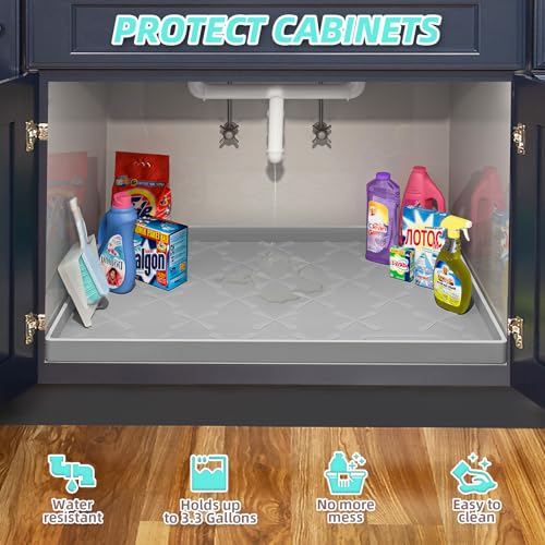 Waterproof Under Sink Mat 25" x 22" Silicone Mat Cabinet Protector