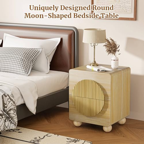 23" Fluted Nightstand with Solid Wood Legs Set of 2 (2 Count)