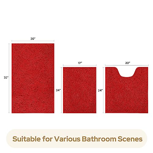 Red Chenille Bathroom Rugs Set of 3 (3 Count)
