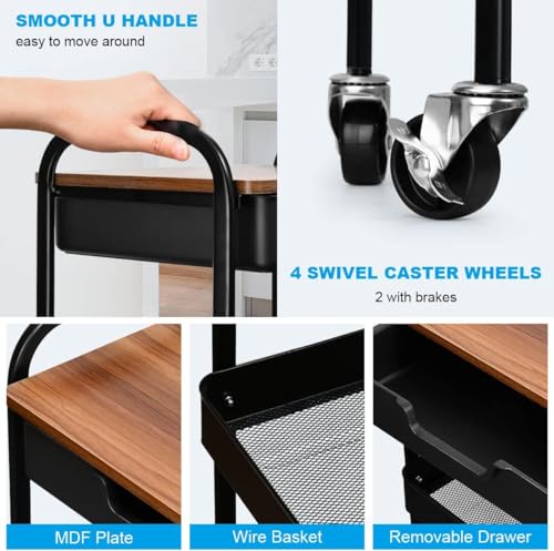 3 Tier Rolling Cart with Drawer