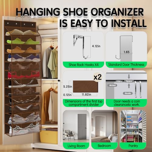 Over The Door Shoe Organizer with 12 Large Breathable Pockets