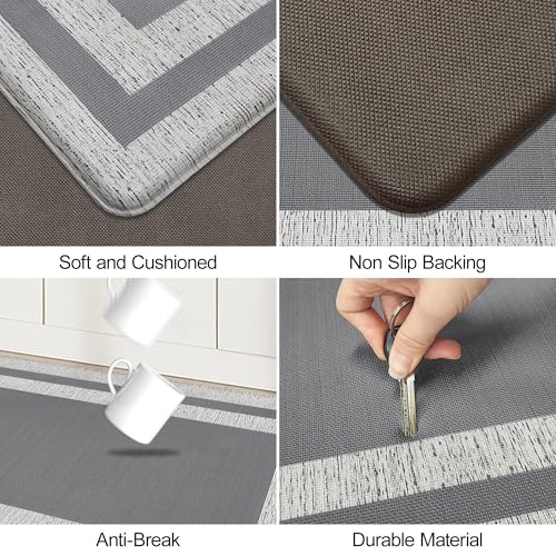 Anti Fatigue Rugs Non Skid Waterproof Floor Mat Cushioned Grey and Gray Farmhouse Comfort Standing Kitchen Mats for Floor