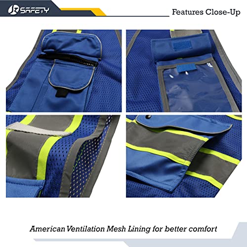 Safety Vest for Men Women Reflective Hi Vis JK100 Blue 4XL