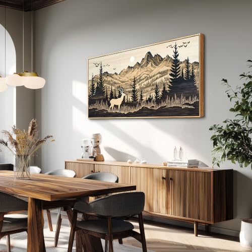 Large Canvas Wall Art For Living Room Wall Decor For Farmhouse Bedroom Office Restaurant Decoration Prints Pictures Abstract Woodland Moose Landscape Painting Home Decor 24"X48" Wood Frame