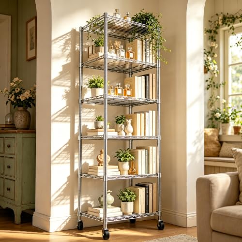 6 Wire Shelving Steel Storage Rack Adjustable Unit Shelves for Laundry Bathroom Kitchen Pantry Closet