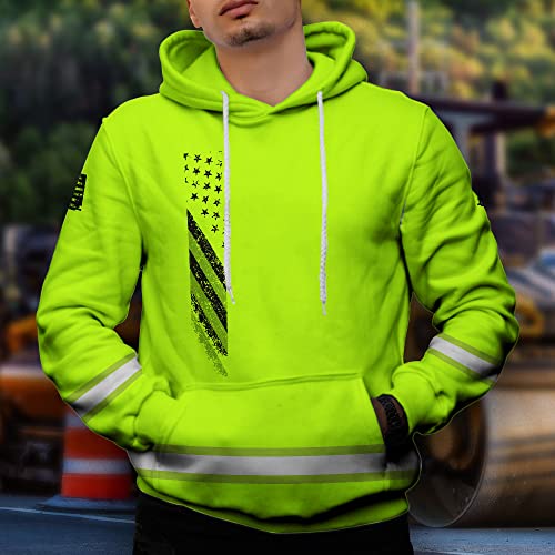 Black Lime USA Flag New Hoodie Class 3 US Flag High Visibility Reflective Workwear Hoodie